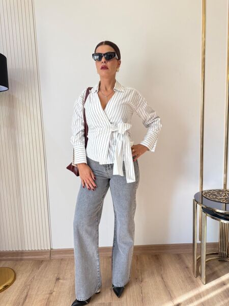 Wide Leg gri kot pantolon