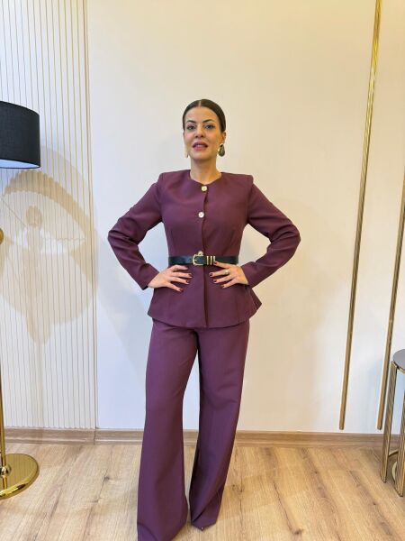 Kemer detaylı mürdüm takım