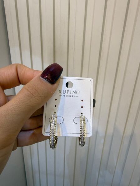 Gold taşlı halka küpe